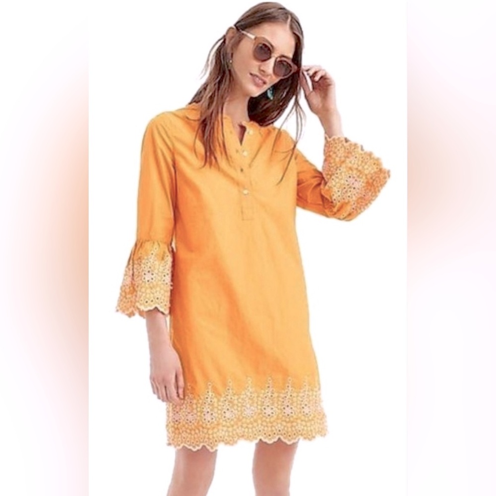 J Crew Mustard Yellow Eyelet Dress Size S
